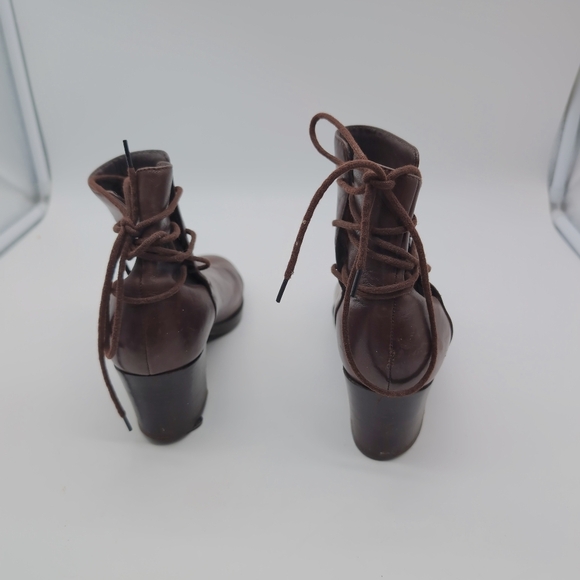 Vintage Enzo Angeolini sz 6.5 Brown Ankle Boots Rear tie - Picture 6 of 10